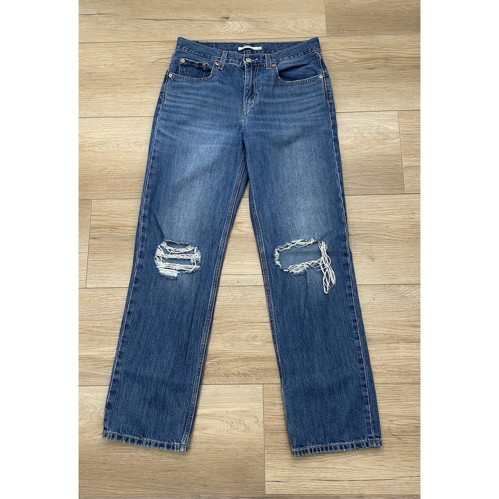 Levi's Low Pro Straight Jeans Women's Size 27 Blue Distressed Denim Mid Rise